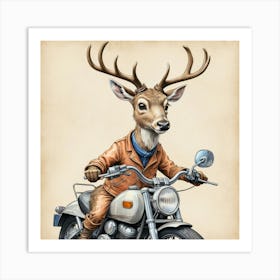 Deer On A Motorcycle 4 Art Print