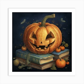 Halloween Pumpkin On Books Art Print