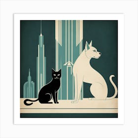 Cat And Cityscape Art Print