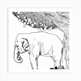 Elephant In The Forest Eating Fruits Art Print