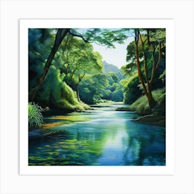 Watercolor Waikato River Art Print