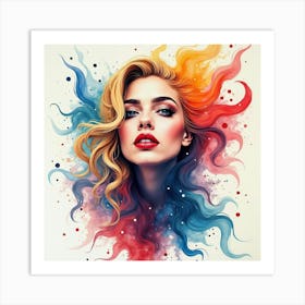 Lady Gaga In Watercolor Surrounded By Abstract, Swirling Patterns And Dynamic Colors 1 Art Print