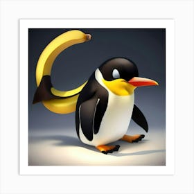 Penguin With Banana 1 Art Print