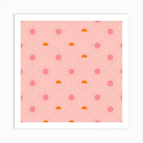 Geometric Pattern With Pink And Orange Sunshine On Light Pink Square Art Print