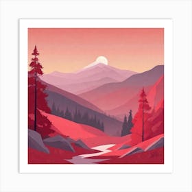 Misty mountains background in red tone 46 Art Print