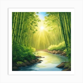 A Stream In A Bamboo Forest At Sun Rise Square Composition 82 Art Print