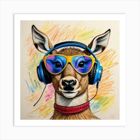 Deer With Headphones 12 Art Print