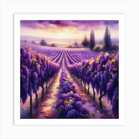 Lavender Field At Sunset Art Print