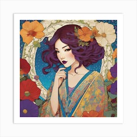 Asian Girl With Flowers 13 Art Print