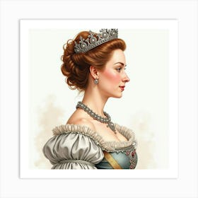 Beautifully Detailed Watercolor Of Queen Elizabeth I, Capturing Her Charm 1 Art Print