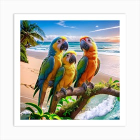 Parrots On The Beach Art Print