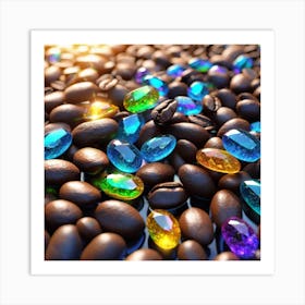 Coffee Beans With Colorful Gems Art Print