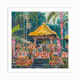 Balinese Temple Ceremony in Style of David Hockney 5 Art Print