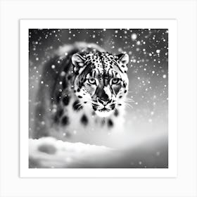 Snow Leopard Emerging from Dense Snowfall Art Print