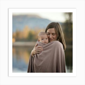 Mother And Baby Wrapped In Blanket Art Print