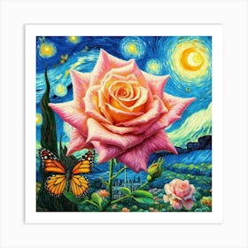 Rose With Butterflies Art Print