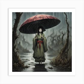 Girl In The Rain Art Print