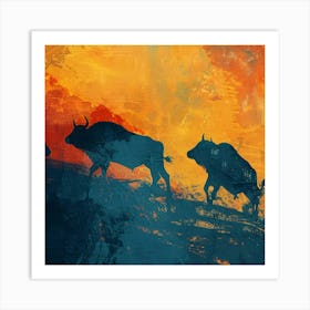 Bulls In The Sunset Art Print