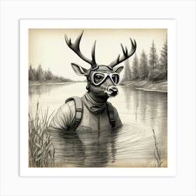 Deer In The Water 9 Art Print