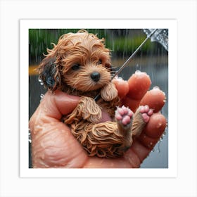 Poodle In The Rain Art Print