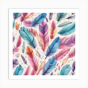 Watercolor Feathers Seamless Pattern Art Print