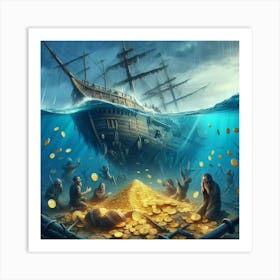 Pirate Ship With Gold Art Print