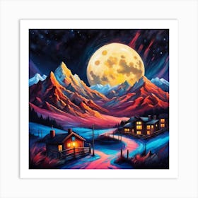 Full Moon In The Mountains Art Print