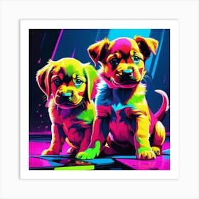 Two Puppies Painting Art Print