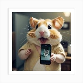 Hamster With Phone Art Print