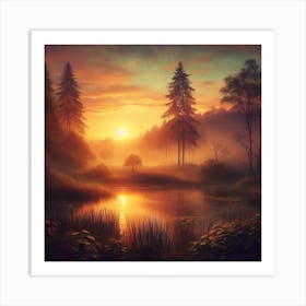 Sunrise In The Forest Art Print