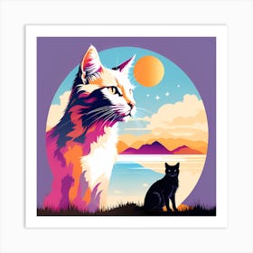 Cat and The Sky digital art, cat art Art Print