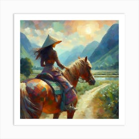 Asian Woman On Horseback Art Print