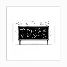 Black Chalk On A School Blackboard Capturing A Dynamic Blend Of Abstract Shapes And Realistic Objec (4) Art Print