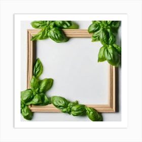 Frame With Basil Leaves Art Print