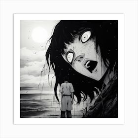 Girl With A Big Head black and white manga Junji Ito style Art Print