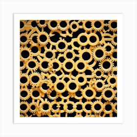 Gold Gears On Black Background 6 Art Print