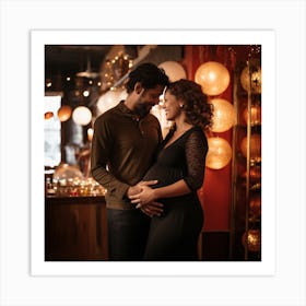 Maternity Couple In A Restaurant Art Print