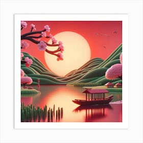 3D Red lake Art Print