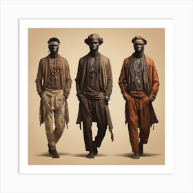 Silhouettes of men in boho style 1 Art Print