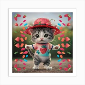 Strawberry Kitten Art Print