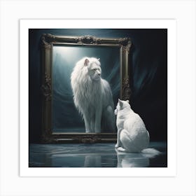 White Lion In A Mirror Art Print