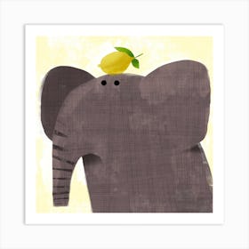 Elephant With Pesky Lemon Square Art Print