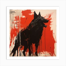 Wolf On Red Art Print