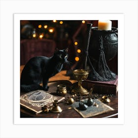 Black Cat On A Table Art Print