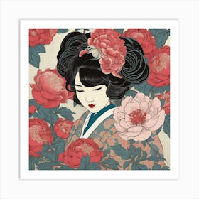 Peony Girl 1 Art Print