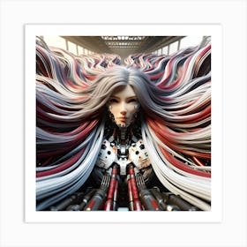 Futuristic Cyborg With Multicoloured Hair 1 Art Print