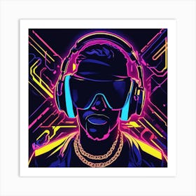 Neon Man With Headphones 2 Art Print