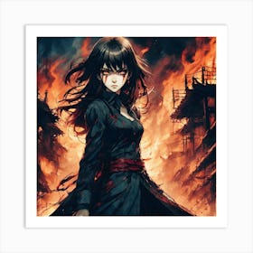 Anime Girl In Flames Art Print