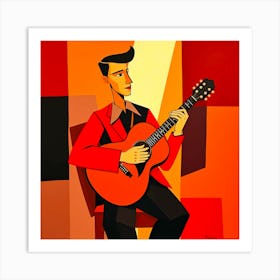 Acoustic Guitar*Cubist Man with Guitar* Art Print