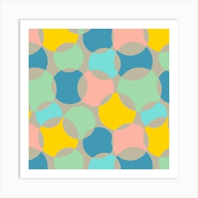 SOFT FOCUS Abstract Geometric Mid-Century Modern Retro Spots in Green Blue Pink Yellow on Gray Art Print